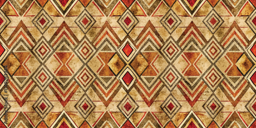 Geometric patterns in warm earthy tones with a vintage texture, creating a bold and artistic design. Geometric patterns in warm earthy tones with a vintage texture, creating a bold and artistic design.