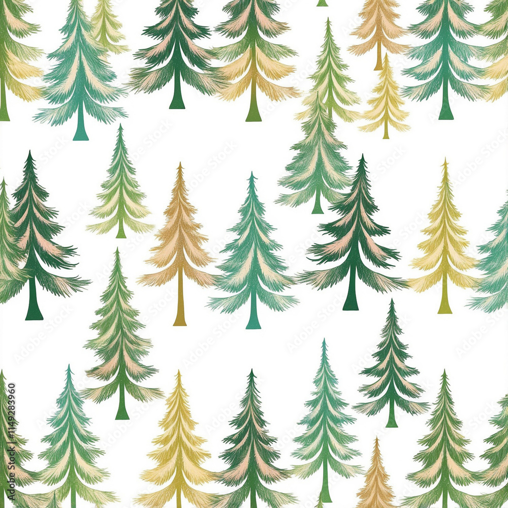 Obraz premium marry christmas and happy new year cute pastel golden green red tree pattern seamless wrapping paper concept vector illustration hd backdrop background wallpaper