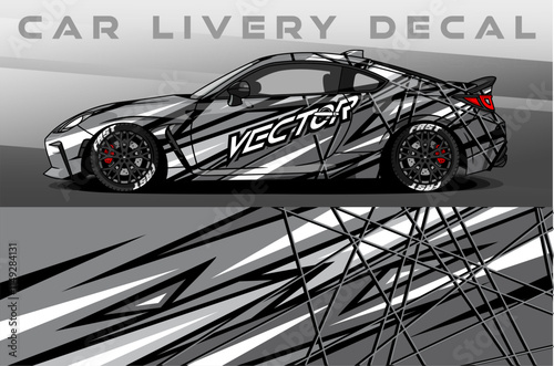 Car Livery design vector. Car wrap decal with abstract design. Sticker vinyl car suitable for racing, rally or dailly use