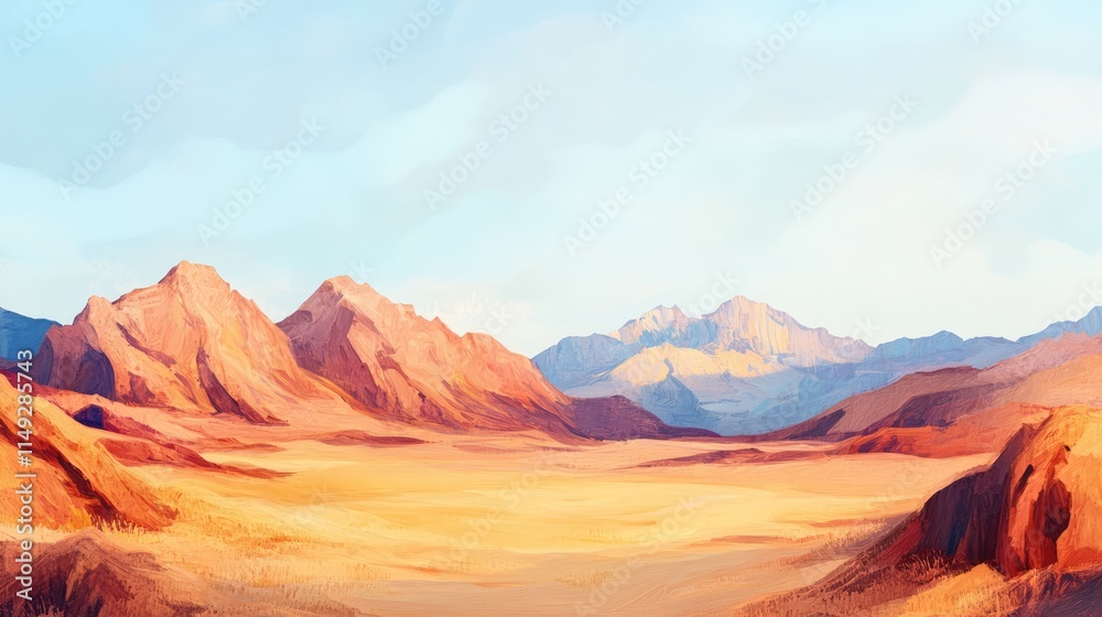 Naklejka premium simple colourful painting of the desert landscape, a cute picturesque environment in natural harmonious colours