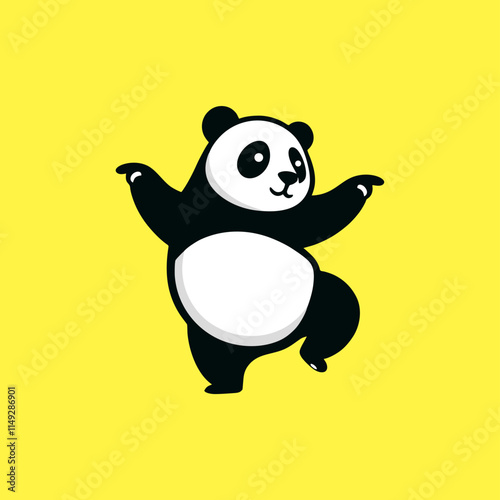 simple silhouette negative space cute panda bear dance illustation  
