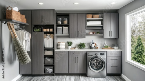 Modern Laundry Room Design with Organized Storage and Appliances