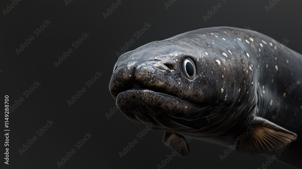 Obraz premium Hyper-realistic Close-up of a Full Body Fish with Textured Skin and Unique Patterns on a Dark Background