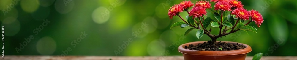 Common Myrtle shrub in a terracotta pot with soil, greenery, verdant Common Myrtle shrub in a terracotta pot with soil, greenery, verdant