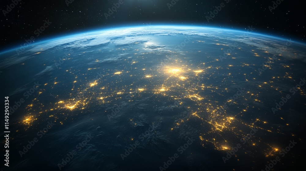 A breathtaking view of Earth from space, showcasing illuminated cities and natural features against a dark backdrop of stars. A breathtaking view of Earth from space, showcasing illuminated cities and natural features against a dark backdrop of stars.