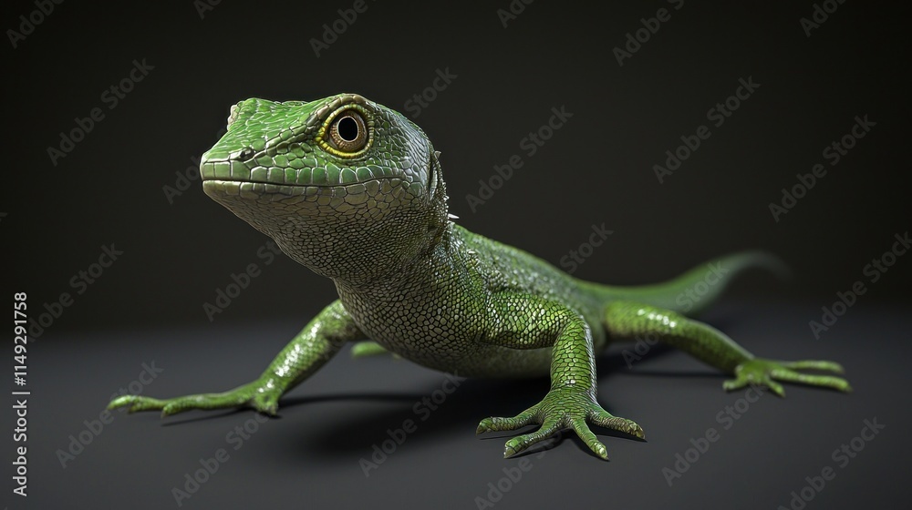 Fototapeta premium Detailed Close-Up of a Vibrant Green Anole Lizard Showcasing Unique Features and Textures in Natural Lighting