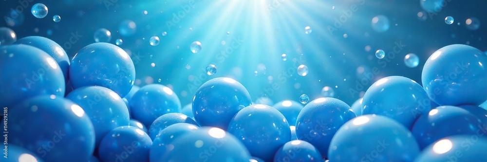 Blue bubbles filling the frame with a bright light shining through them, sphere, happy, lively Blue bubbles filling the frame with a bright light shining through them, sphere, happy, lively