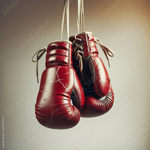 A pair of boxing gloves hanging from a hook.