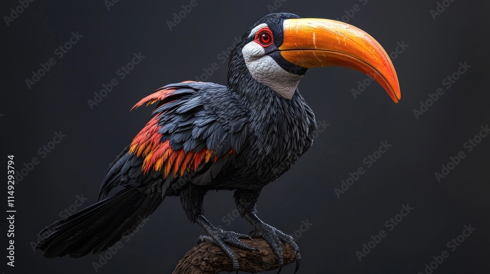 Obraz premium Vibrant Full Body Image of a Colorful Toucan Perched on a Branch with Striking Features and Bold Colors