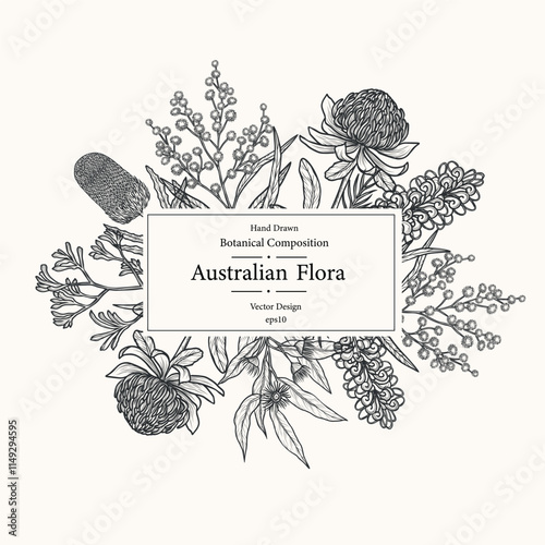 Hand drawn Australian flowers and plants frame