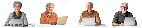 Senior people using laptop png cut out element set, transparent background