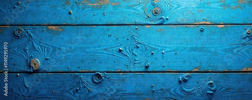 Wallpaper Mural Distressed wooden surface with heavy grunge brush strokes and blue hues, background, rough Torontodigital.ca