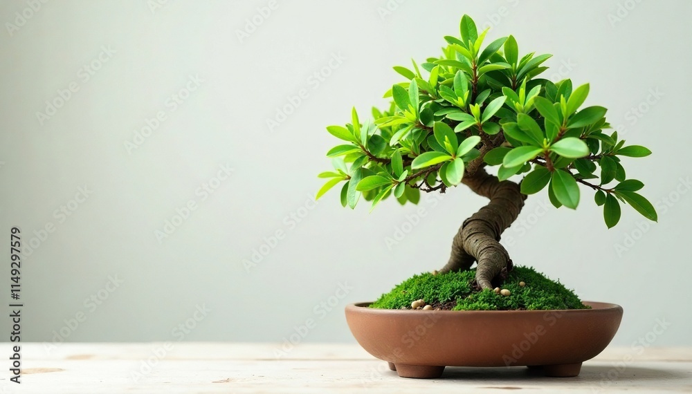 A small bonsai tree on a wooden branch in a white environment, plant care, indoor plants, indoor gardening A small bonsai tree on a wooden branch in a white environment, plant care, indoor plants, indoor gardening