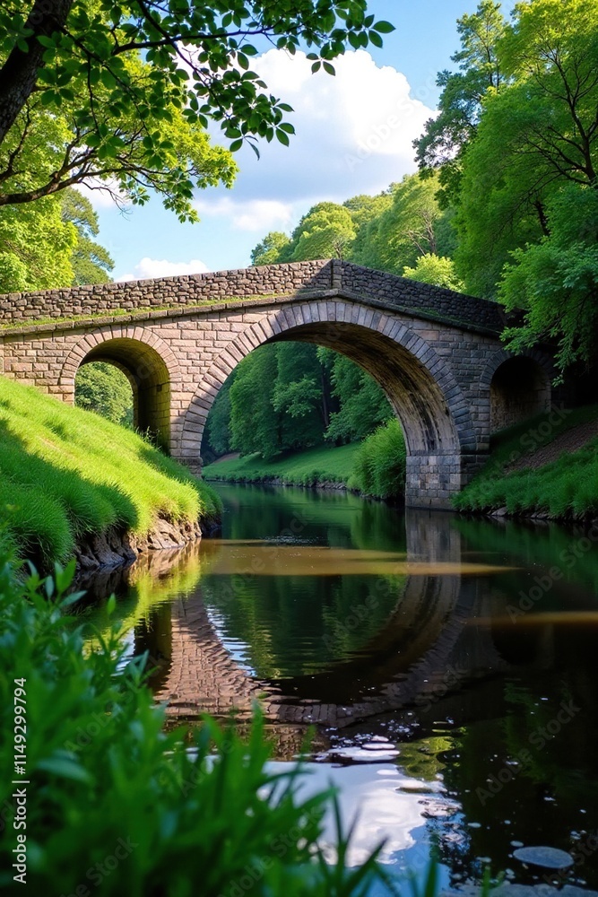 Low arch bridge over river Axe in East Devon countryside, stone arches, Low arch bridge over river Axe in East Devon countryside, stone arches,
