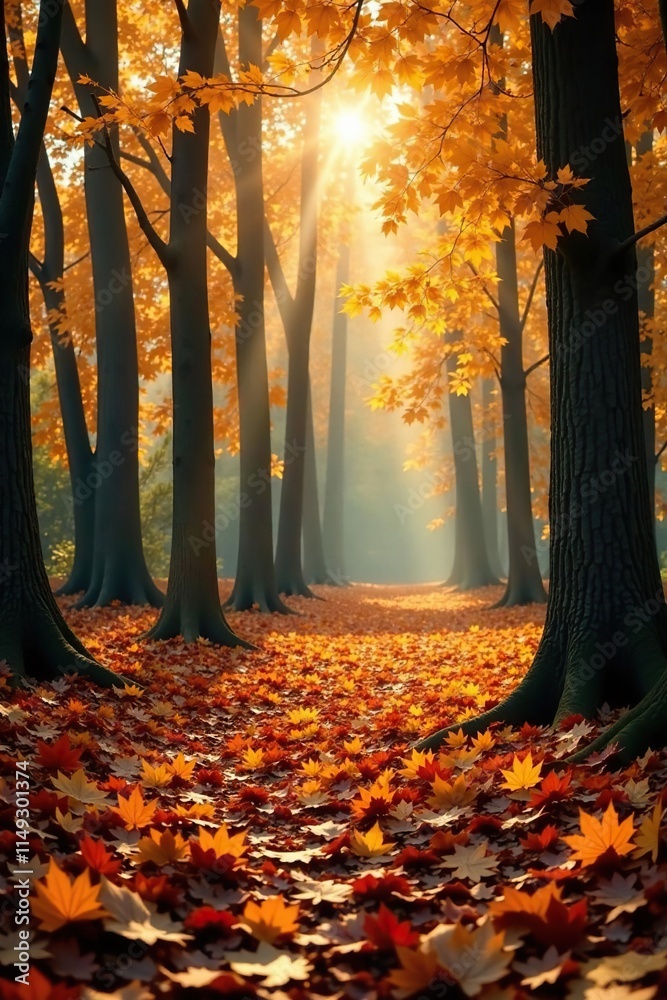 Fototapeta premium Leaves swirled around by the wind's gentle caress, forest floor, autumn leaves