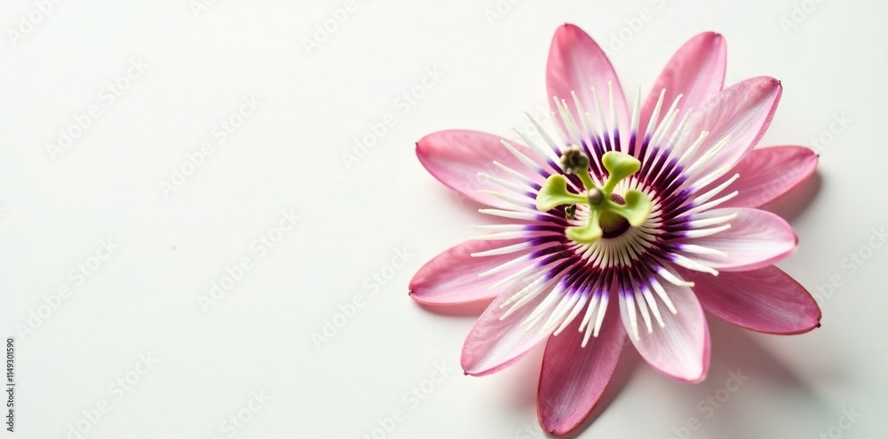 Obraz premium Passion flower's unique and unusual shape on a clean white background, white, bloom, flower