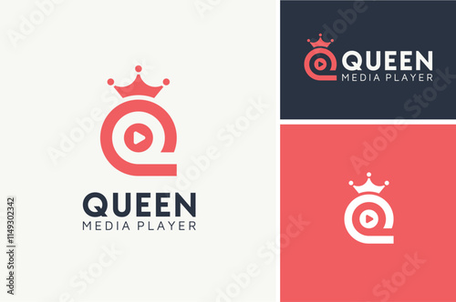 Initial Letter Q Queen Crown with Play Button for Audio Video Film Movie Song Media Player logo design