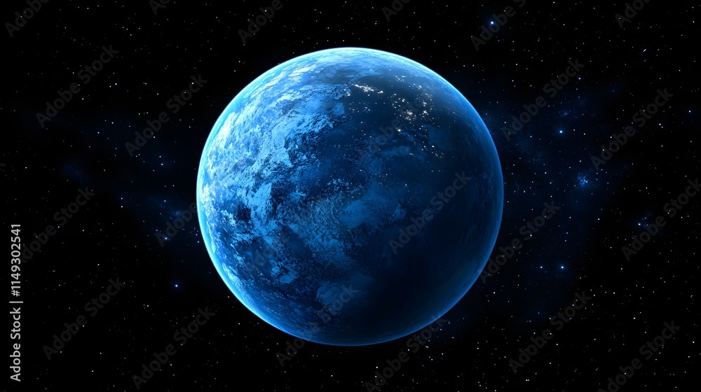 Obraz premium Blue Planet Earth in Dark Space Among Stars