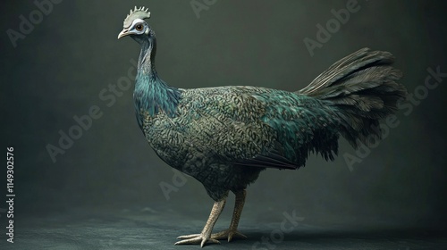 Majestic Full Body Image of a Vibrant Peacock Standing Gracefully Against a Dark Background for Artistic Use photo