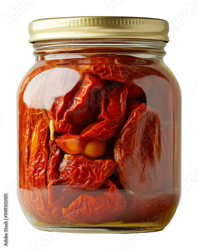 Jar of sun-dried tomatoes in olive oil