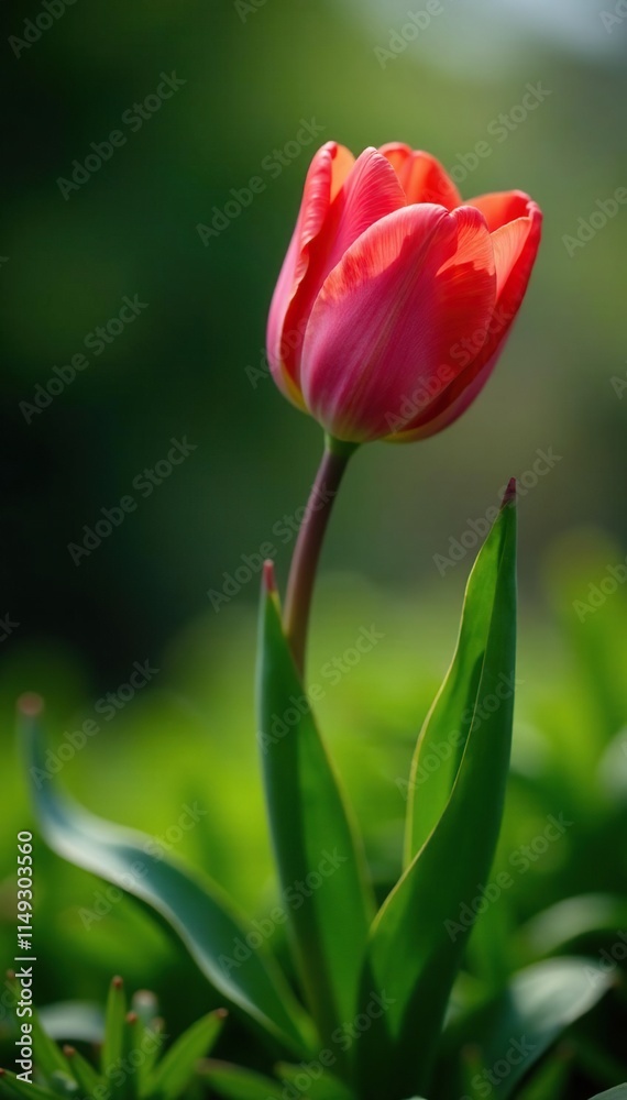 Delicate tulip stems rising from a bed of lush greens, botanicals, flora Delicate tulip stems rising from a bed of lush greens, botanicals, flora