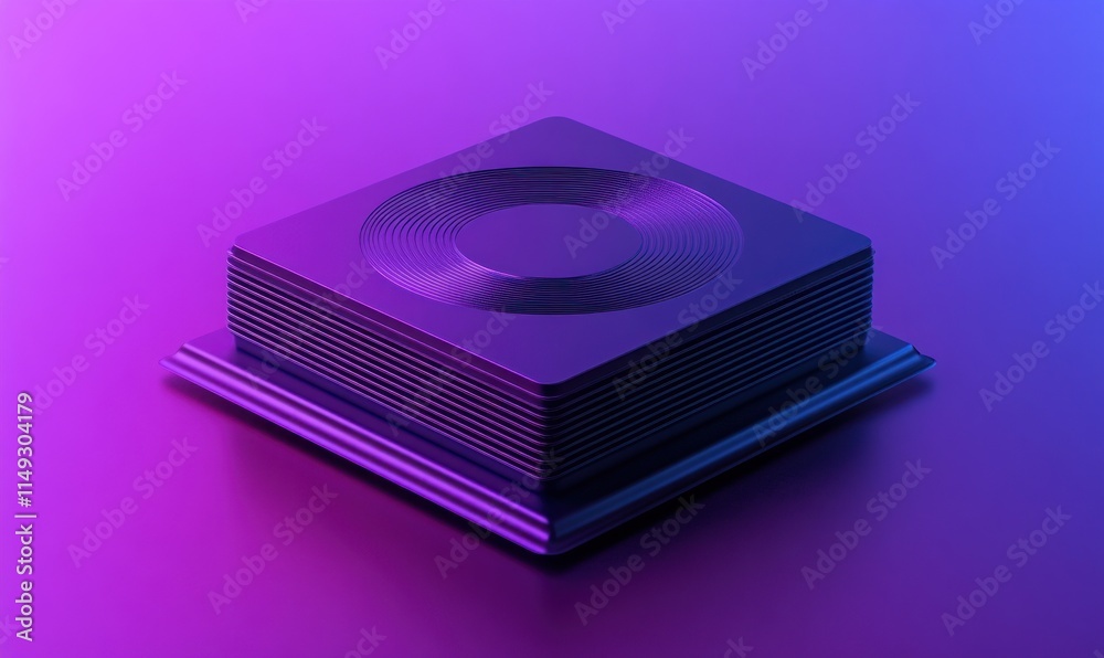 Futuristic square tech device with circular design element. Futuristic square tech device with circular design element.