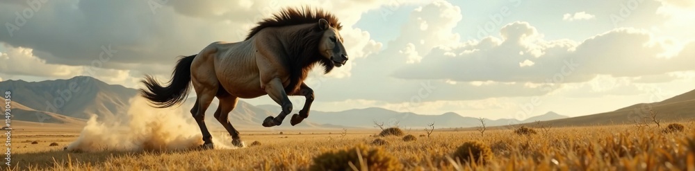 Gentle giant in mid-jump, showcasing its impressive size and strength, landscape, wildlife Gentle giant in mid-jump, showcasing its impressive size and strength, landscape, wildlife