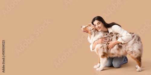 Young woman hugging Austral...