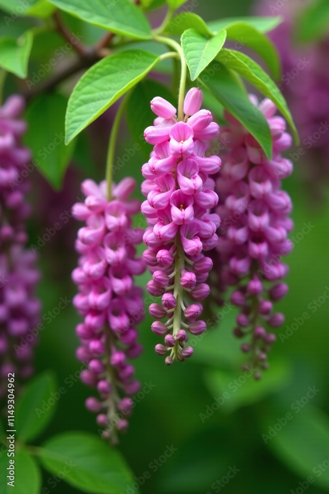 Low hanging flowers on a licorice bush with green stems and leaves, nature, glycyrrhiza glabra