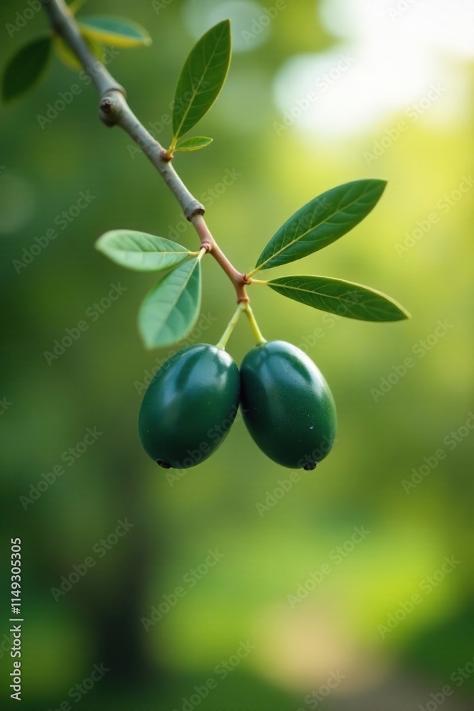 Olive tree branch with clusters of dark green olives hanging from it, soft focus, olive tree, olive branch Olive tree branch with clusters of dark green olives hanging from it, soft focus, olive tree, olive branch
