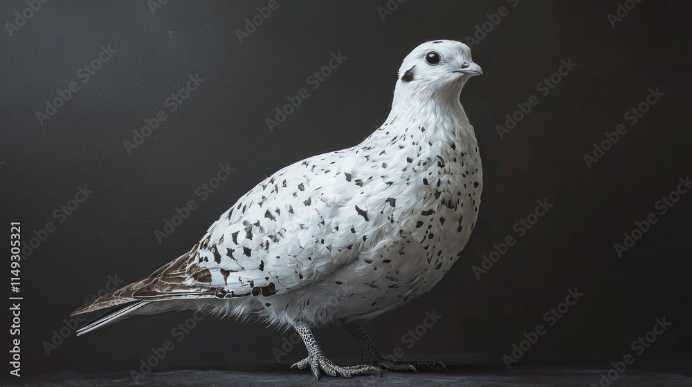 Elegant White Bird with Unique Black Spots Captured in Stunning Detail Against Dark Background Elegant White Bird with Unique Black Spots Captured in Stunning Detail Against Dark Background
