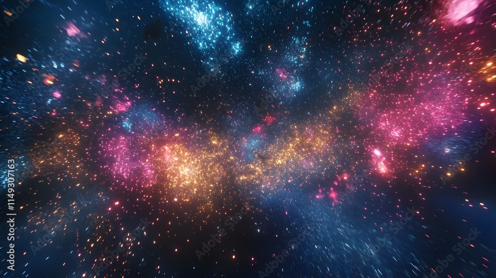 Naklejka premium Cosmic Nebula Sparkling Lights Displaying Vivid Colors