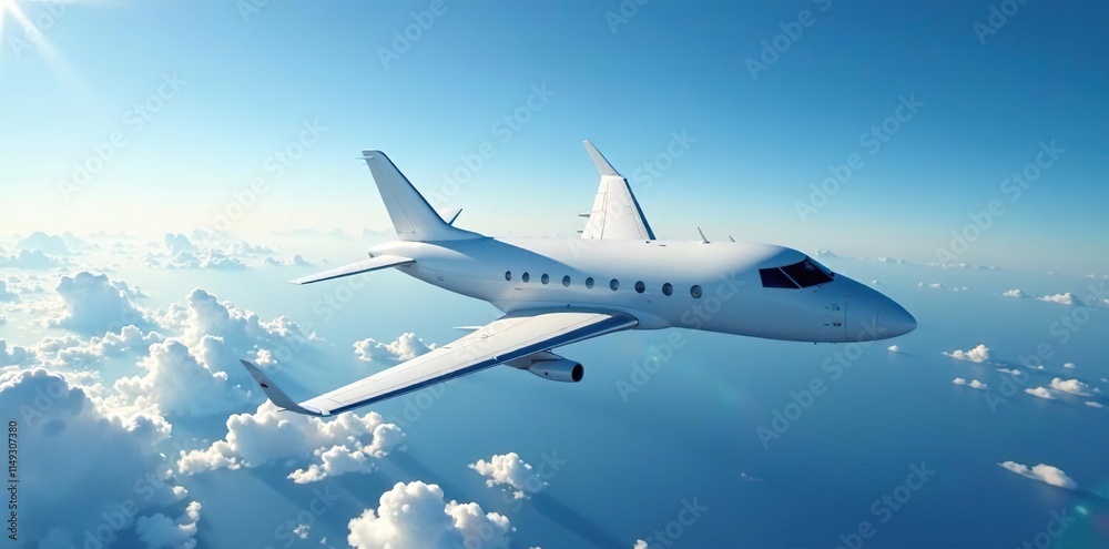 Fototapeta premium Plane gliding smoothly through a clear blue atmosphere, atmosphere, plane, effortless