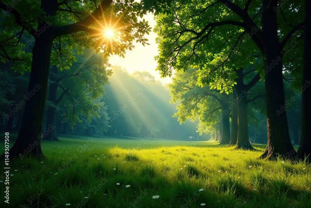 Wild forest canopies intermingled with sunlit meadows, trees, agriculture, woodland Wild forest canopies intermingled with sunlit meadows, trees, agriculture, woodland