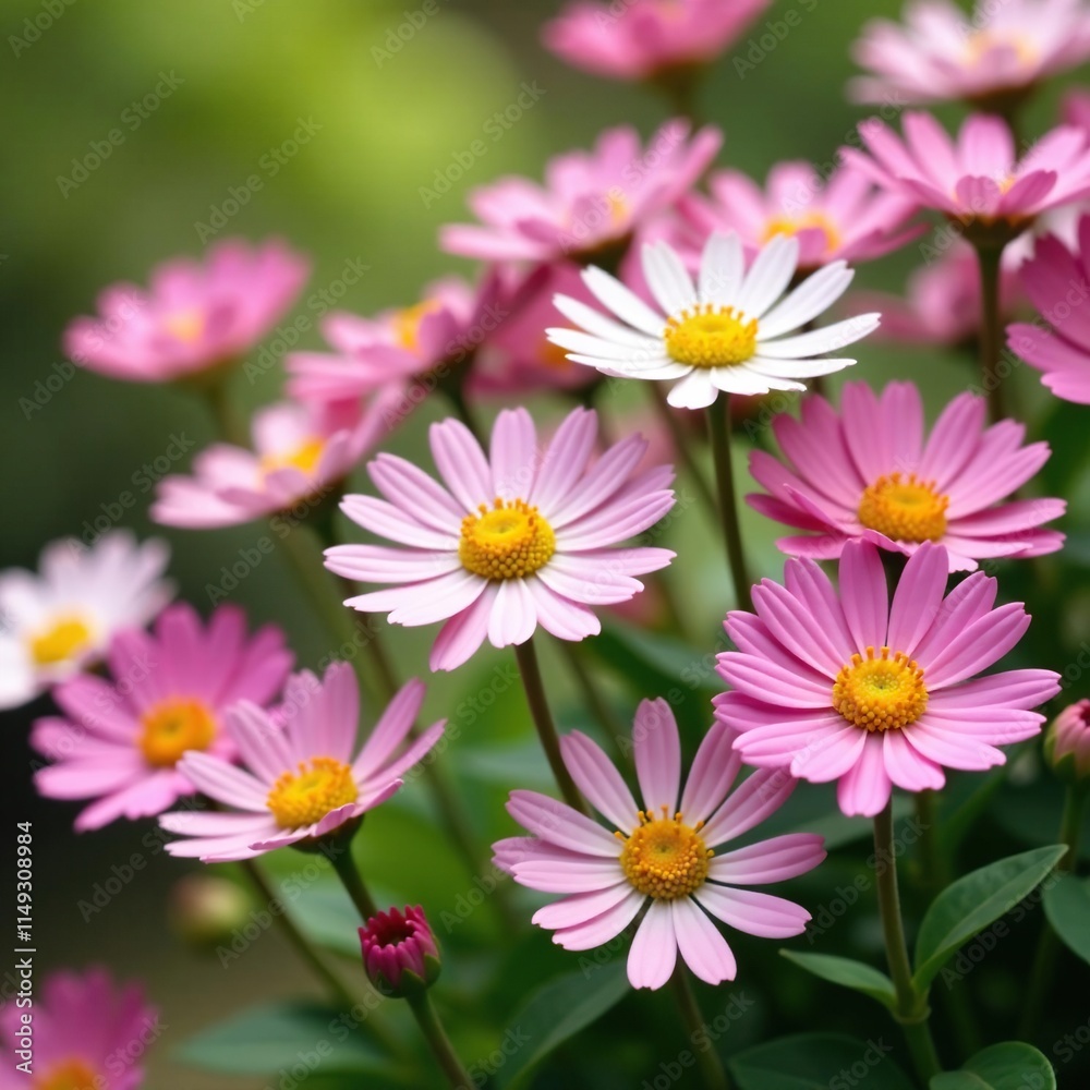 Delicate chamomile flowers bloom in a lush pink garden scene, blossoms, gardenia, flower Delicate chamomile flowers bloom in a lush pink garden scene, blossoms, gardenia, flower