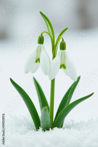 Wallpaper Mural Delicate snowdrop blooms on pristine white background, delicate petals, winter flowers, white background Torontodigital.ca