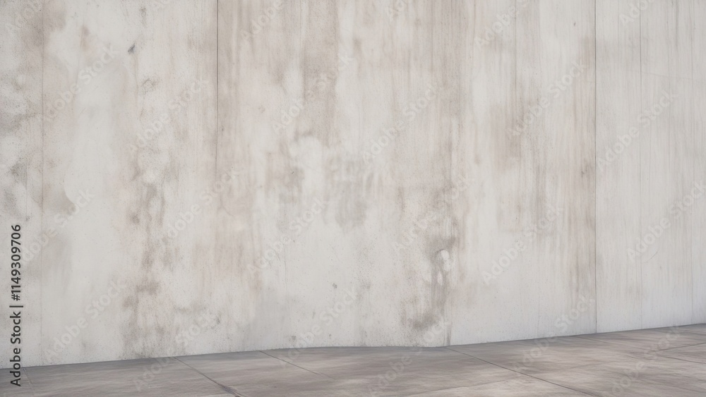 Wide-angle shot of an empty white concrete wall as a background for other elements, plain surface, neutral tone, visual space Wide-angle shot of an empty white concrete wall as a background for other elements, plain surface, neutral tone, visual space