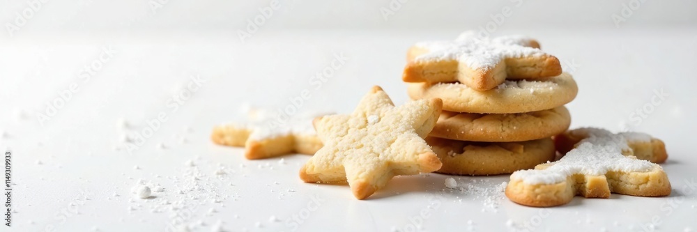 A stack of sugar cookies cut into festive shapes on a white background, white, sugar, festive A stack of sugar cookies cut into festive shapes on a white background, white, sugar, festive