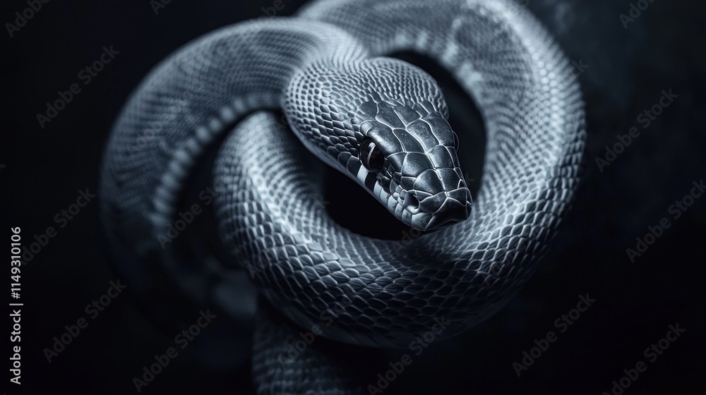 Fototapeta premium Close-Up View of a Beautiful Snake Twisted in an Intriguing Pose Showcasing Its Scaly Texture and Captivating Patterns