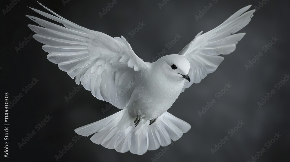 Obraz premium Majestic White Petrel in Flight with Wings Spread Wide Against a Soft Dark Background