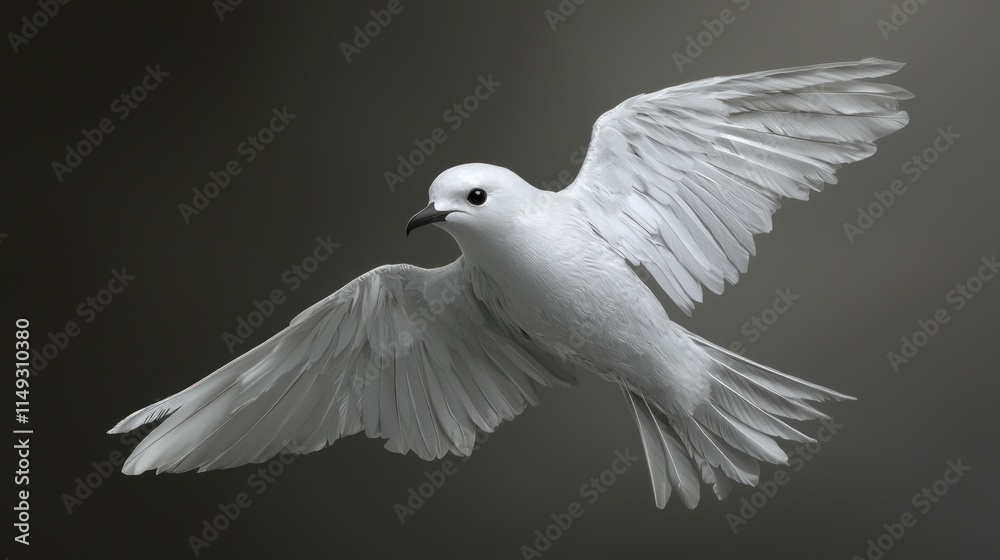 Fototapeta premium Stunning White Petrel in Mid-flight Showcasing Graceful Wings and Bird Anatomy Against a Minimalist Background