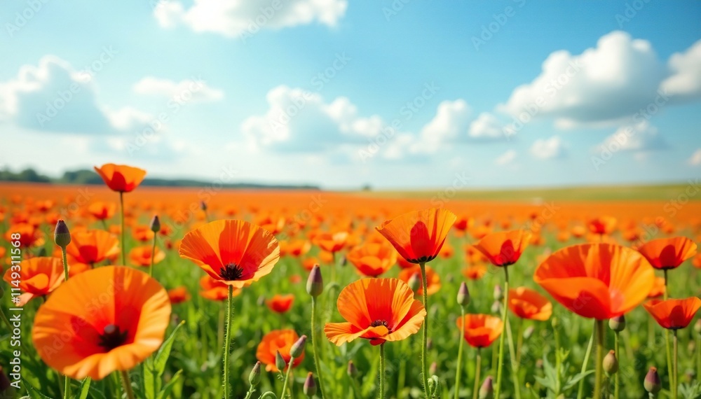 Field of bright orange poppies swaying in the wind, poppies, blooms, colorful Field of bright orange poppies swaying in the wind, poppies, blooms, colorful