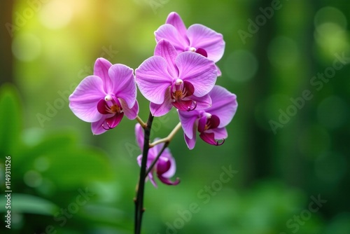 Wallpaper Mural Rare and exotic purple orchids bloom on a tall and slender branch, plant life, greenery Torontodigital.ca