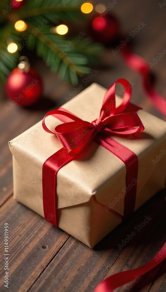 Gift wrapped in paper with Christmas box and ribbon, wrapping, ribbon, festive Gift wrapped in paper with Christmas box and ribbon, wrapping, ribbon, festive
