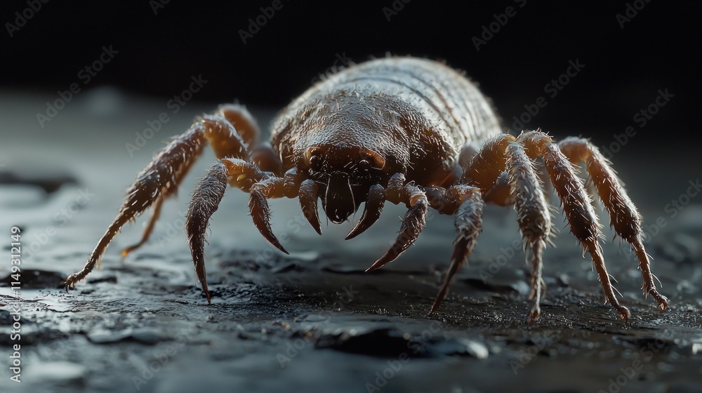 Detailed Macro Shot of a Louse on a Dark Surface Capturing Intricate Features and Textures in Stunning Clarity Detailed Macro Shot of a Louse on a Dark Surface Capturing Intricate Features and Textures in Stunning Clarity