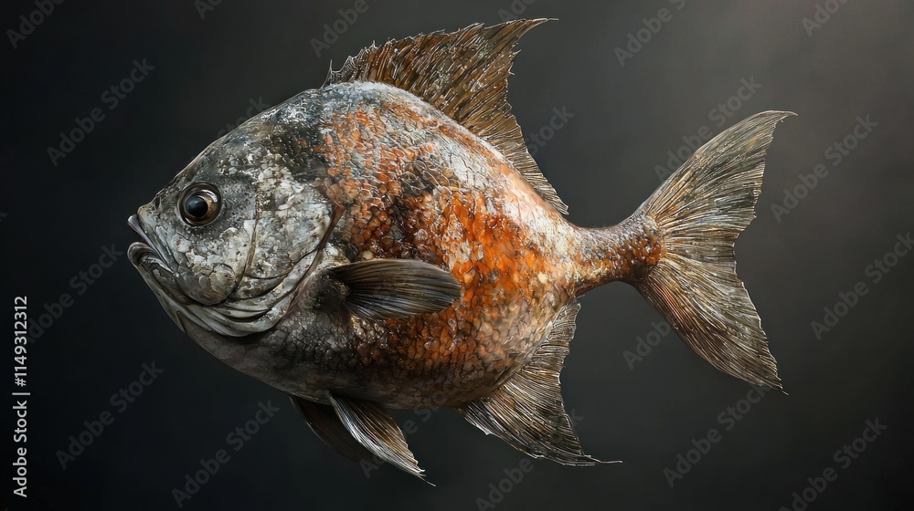 Detailed Close-Up of a Full-Bodied Fish with Unique Texture and Coloration Detailed Close-Up of a Full-Bodied Fish with Unique Texture and Coloration