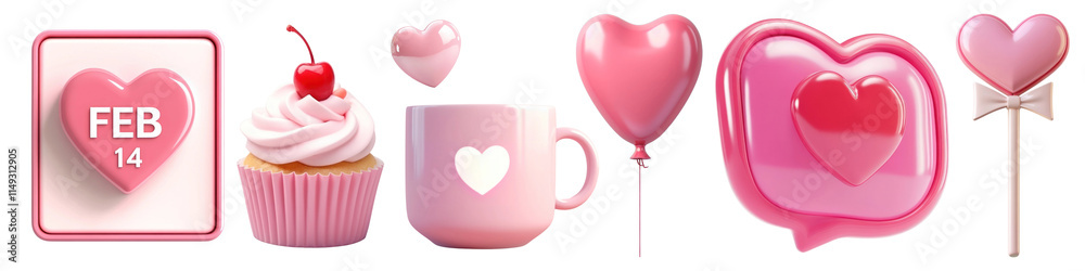 PNG Valentine's Day pink icons, element set on transparent background PNG Valentine's Day pink icons, element set on transparent background