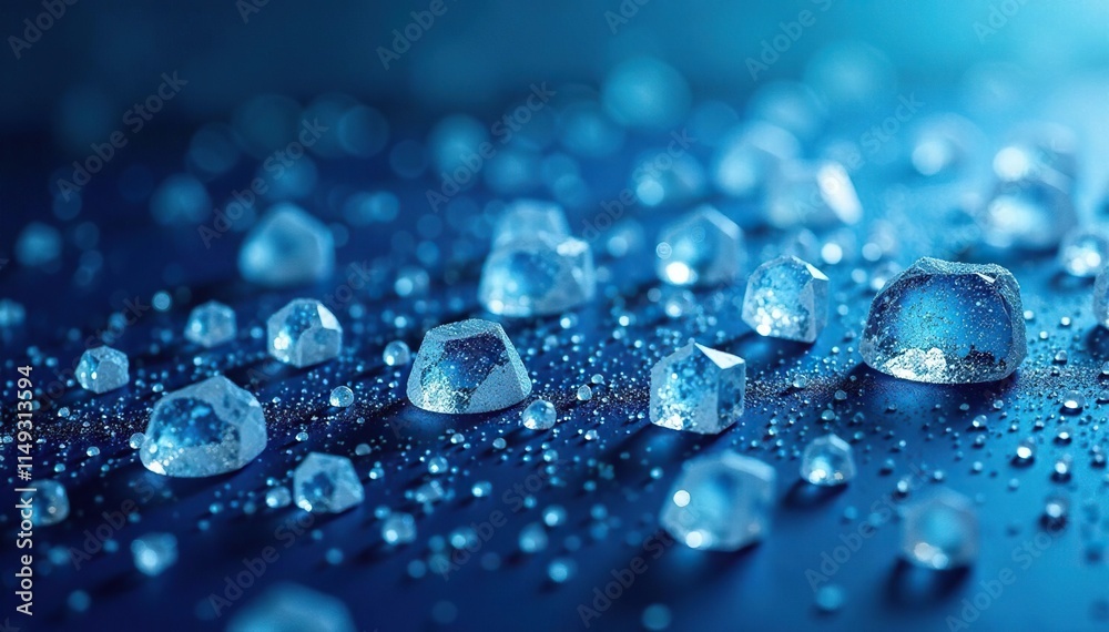 A scattering of large ice crystals on a deep blue canvas, ice crystals, frosty A scattering of large ice crystals on a deep blue canvas, ice crystals, frosty