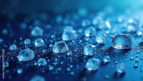 A scattering of large ice crystals on a deep blue canvas, ice crystals, frosty