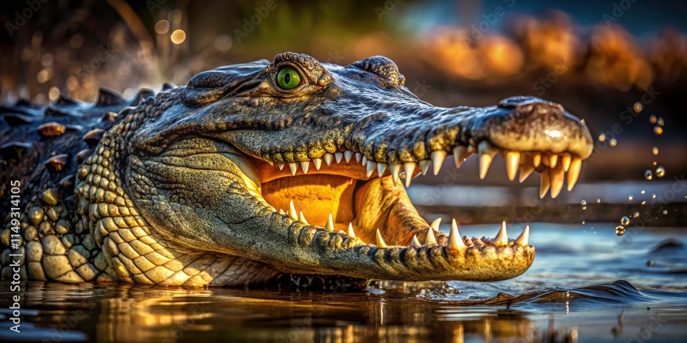 Obraz premium Chobe River Nile Crocodile, Botswana Wildlife Photography, Urban Exploration, Open Mouth, Teeth, Dangerous Reptile, African Safari Adventure